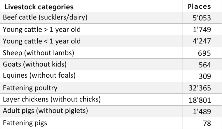 Table Livestock categories