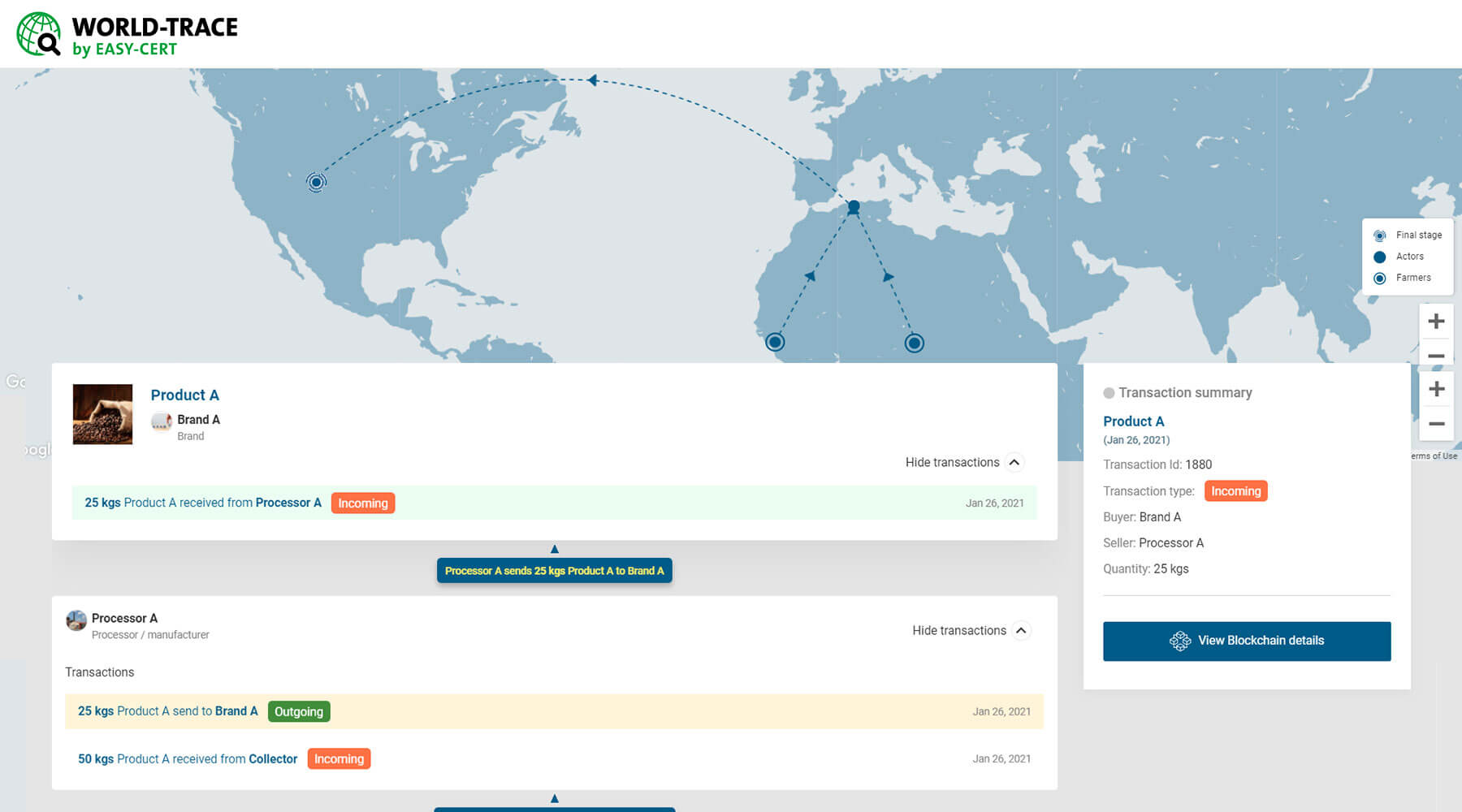 Transaction details for more traceability and transparency in WORLD-TRACE